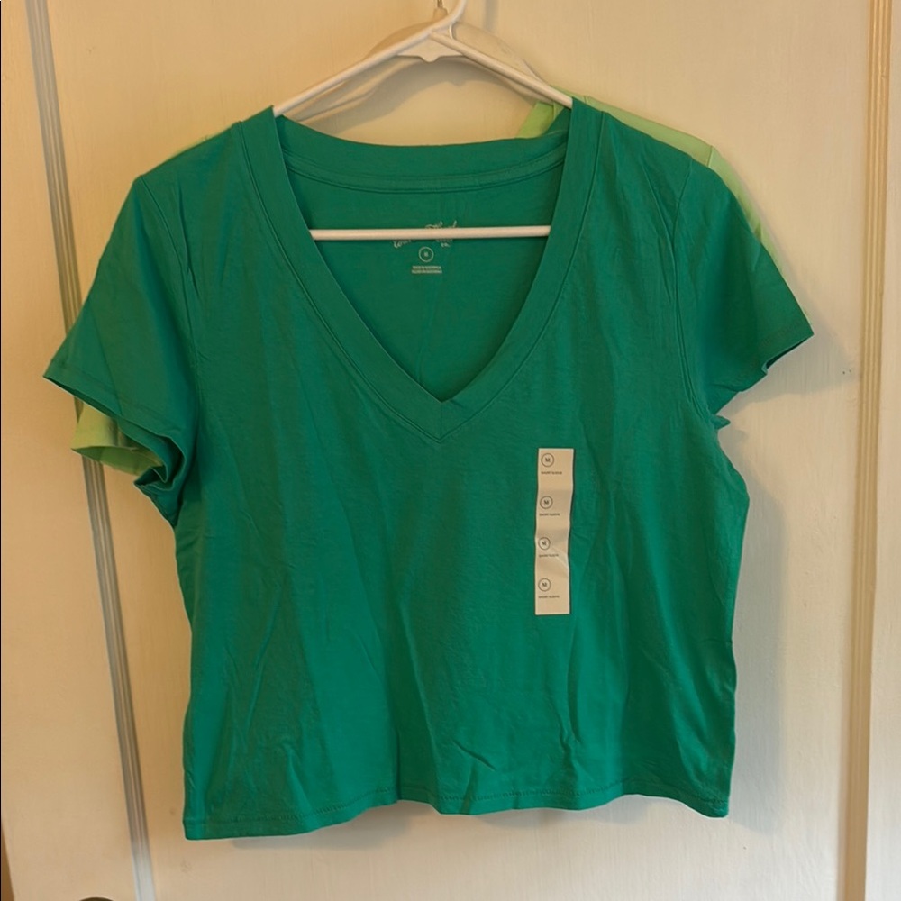 Women's bundle two Green Cropped  V-Neck Top